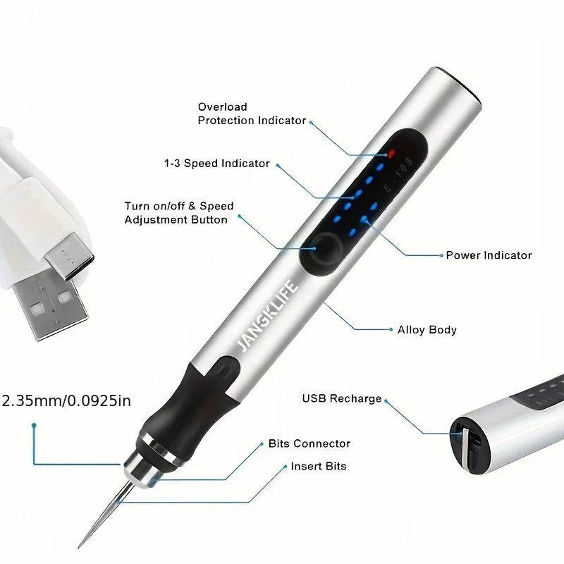 USB Cordless Rotary Tool Kit Woodworking Engraving Pen DIY for Jewelry Metal Glass Mini Wireless Drill